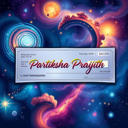 A detailed illustration of a paycheck, prominently displaying the name 'Pratiksha Prajith' on it