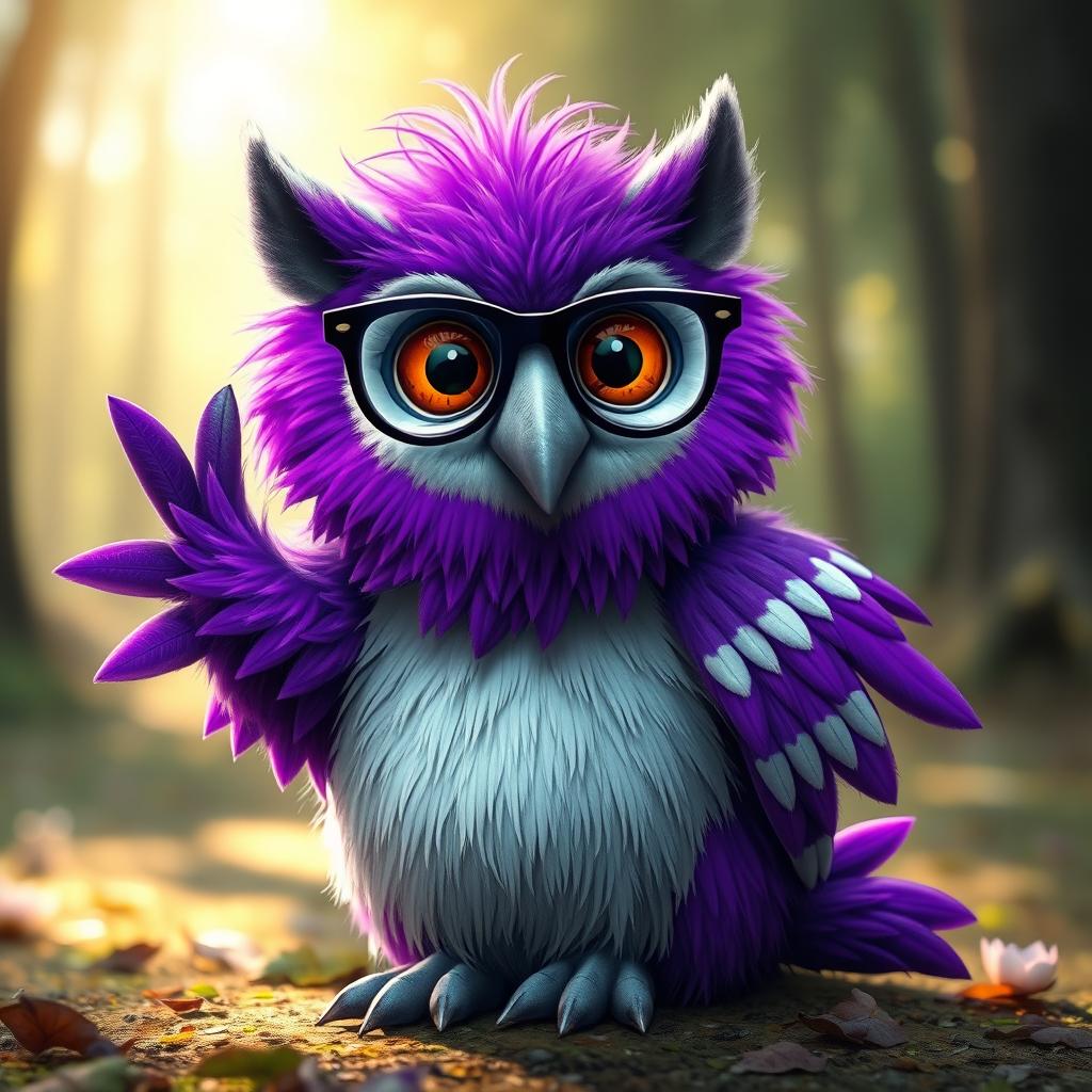 A whimsical and fantastical creature featuring a hybrid between an owl and a boar