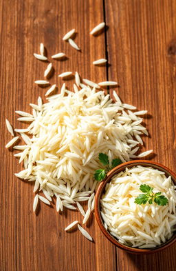 A pristine and vibrant image of real King Basmati rice grains, showcasing the long, slender shape and delicate texture of the rice
