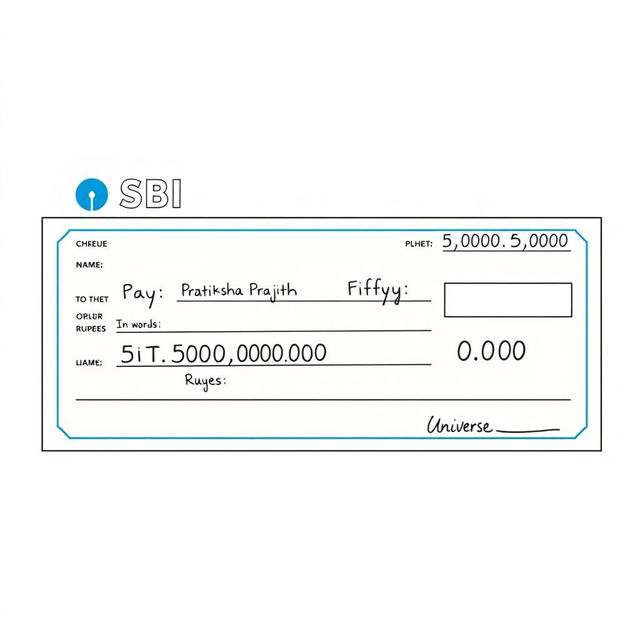 A detailed illustration of a pay cheque featuring the following elements: On the top section of the cheque, prominently display the bank name 'SBI' in bold letters