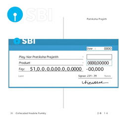A detailed illustration of a pay cheque featuring the following elements: On the top section of the cheque, prominently display the bank name 'SBI' in bold letters