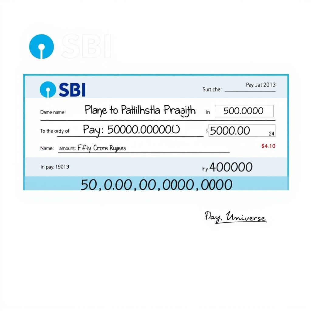 A detailed illustration of a pay cheque featuring the following elements: On the top section of the cheque, prominently display the bank name 'SBI' in bold letters