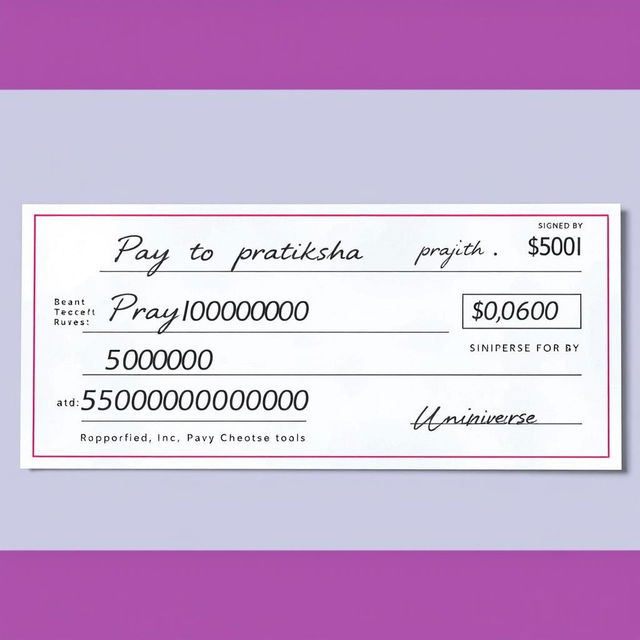 A realistic depiction of a blank pay cheque featuring vivid details