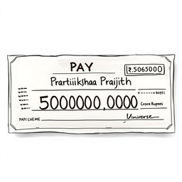 A detailed illustration of a realistic pay cheque, prominently featuring the name 'Pratiksha Prajith' written on the first line in an elegant font