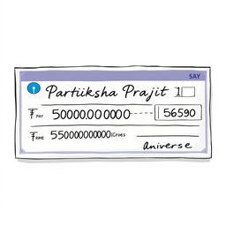 A detailed illustration of a realistic pay cheque, prominently featuring the name 'Pratiksha Prajith' written on the first line in an elegant font