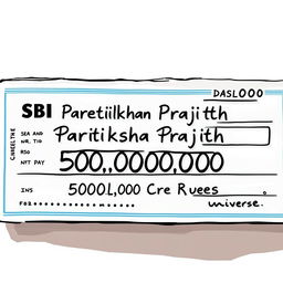 A detailed illustration of a realistic pay cheque, prominently featuring the name 'Pratiksha Prajith' written on the first line in an elegant font