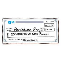 A realistic and detailed illustration of a pay cheque designed for a fictional character named 'Pratiksha Prajith'