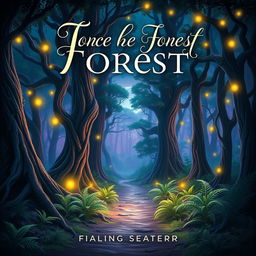 A captivating ebook cover featuring an artistic representation of a mystical forest in twilight