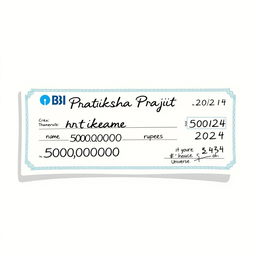 A realistic and detailed illustration of a pay cheque designed for a fictional character named 'Pratiksha Prajith'