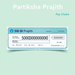 A realistic pay cheque design featuring the name 'Pratiksha Prajith' prominently at the top