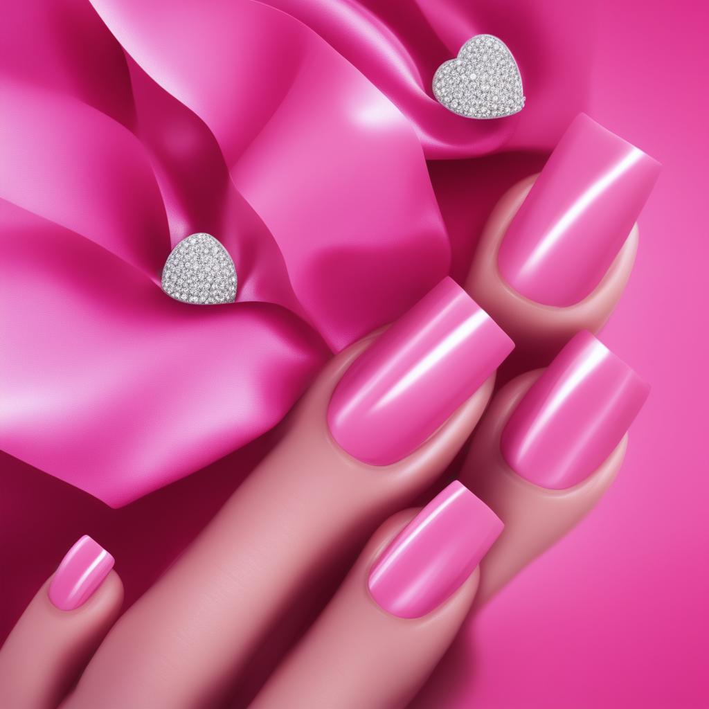 This is a digital art image of a set of nails painted in Barbie's signature pink color