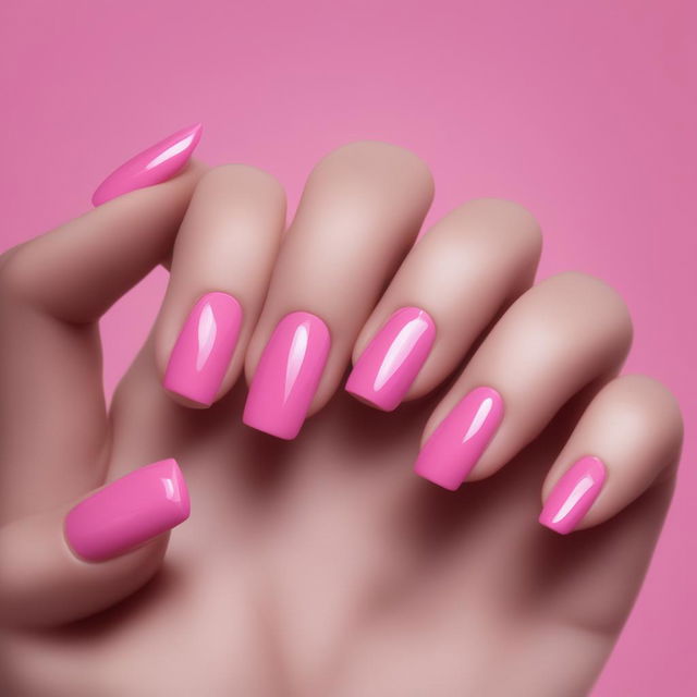 This is a digital art image of a set of nails painted in Barbie's signature pink color