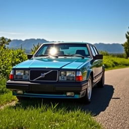 A stunning Volvo 940 Turbo, sleek and classic, parked under a clear blue sky
