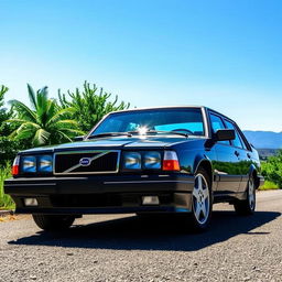 A stunning Volvo 940 Turbo, sleek and classic, parked under a clear blue sky