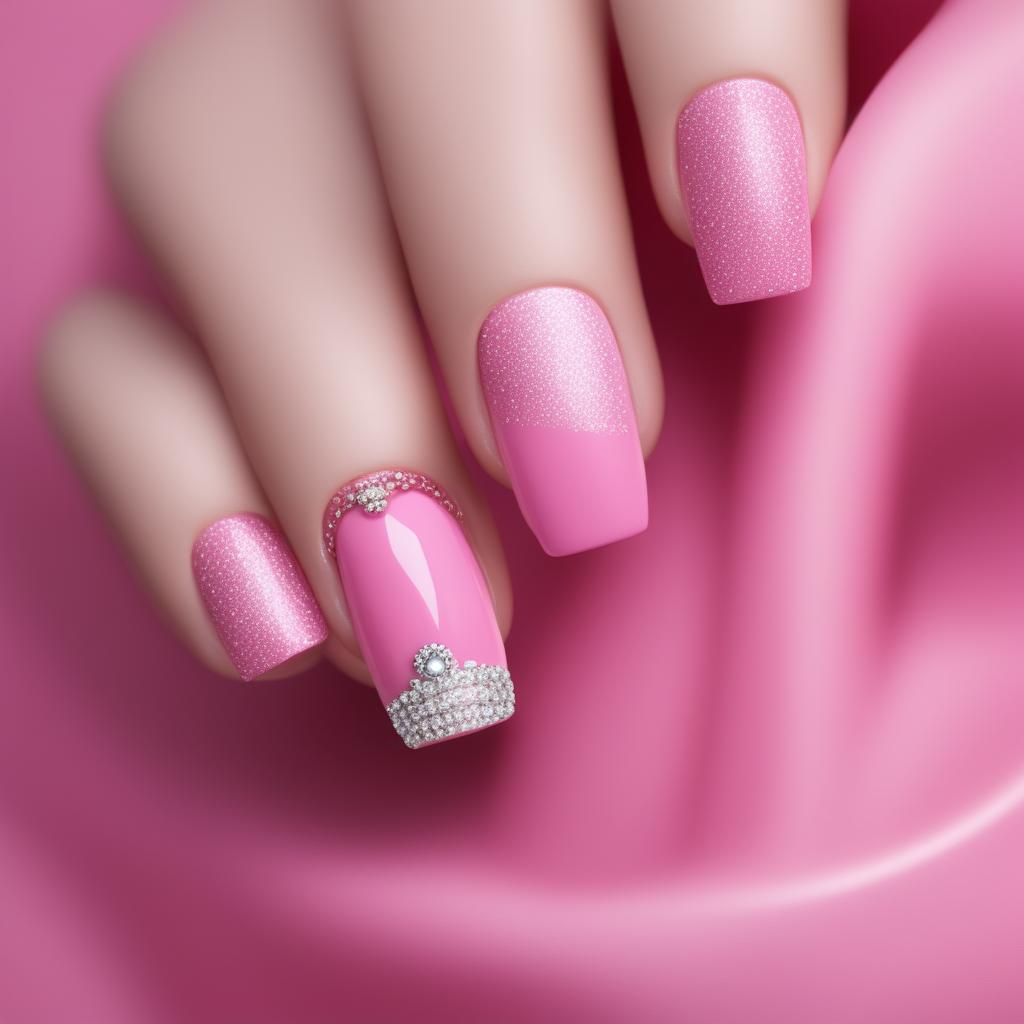 This digital art image showcases a unique Barbie-inspired nail design