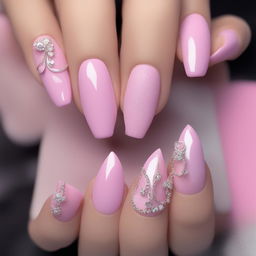 This digital art image showcases a unique Barbie-inspired nail design