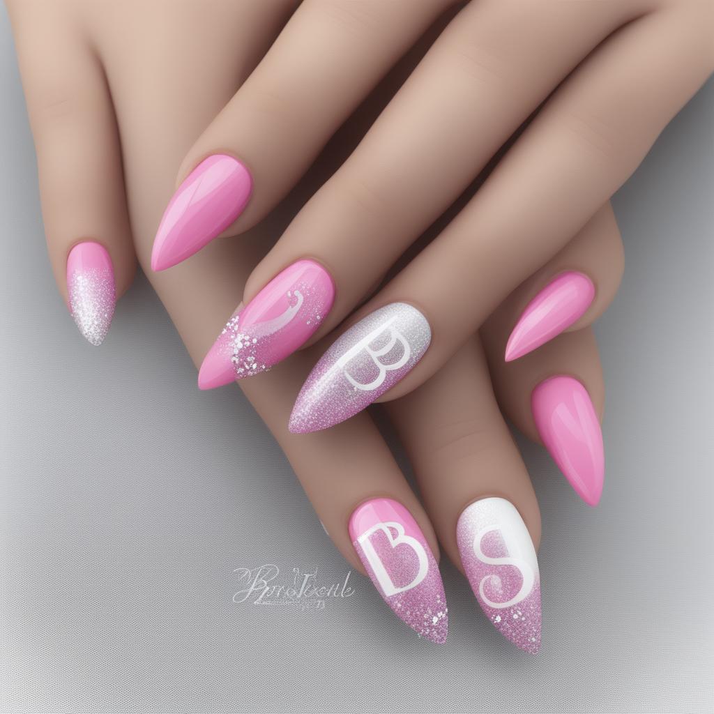 This digital art image presents a unique Barbie-inspired nail design