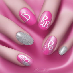 This digital art image presents a unique Barbie-inspired nail design