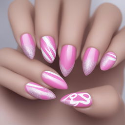 This digital art image presents a unique Barbie-inspired nail design