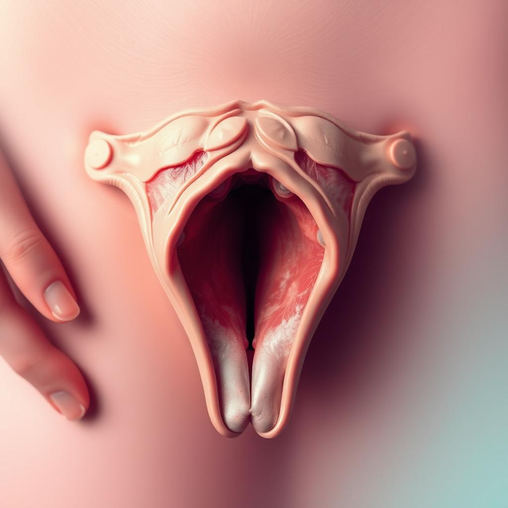 A beautifully detailed artistic representation of a vagina, showcasing the intricate textures and colors found in human anatomy