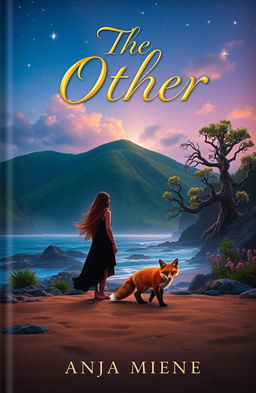 A captivating book cover featuring a tranquil scene of the mystical Island of Thrylos, bathed in soft twilight
