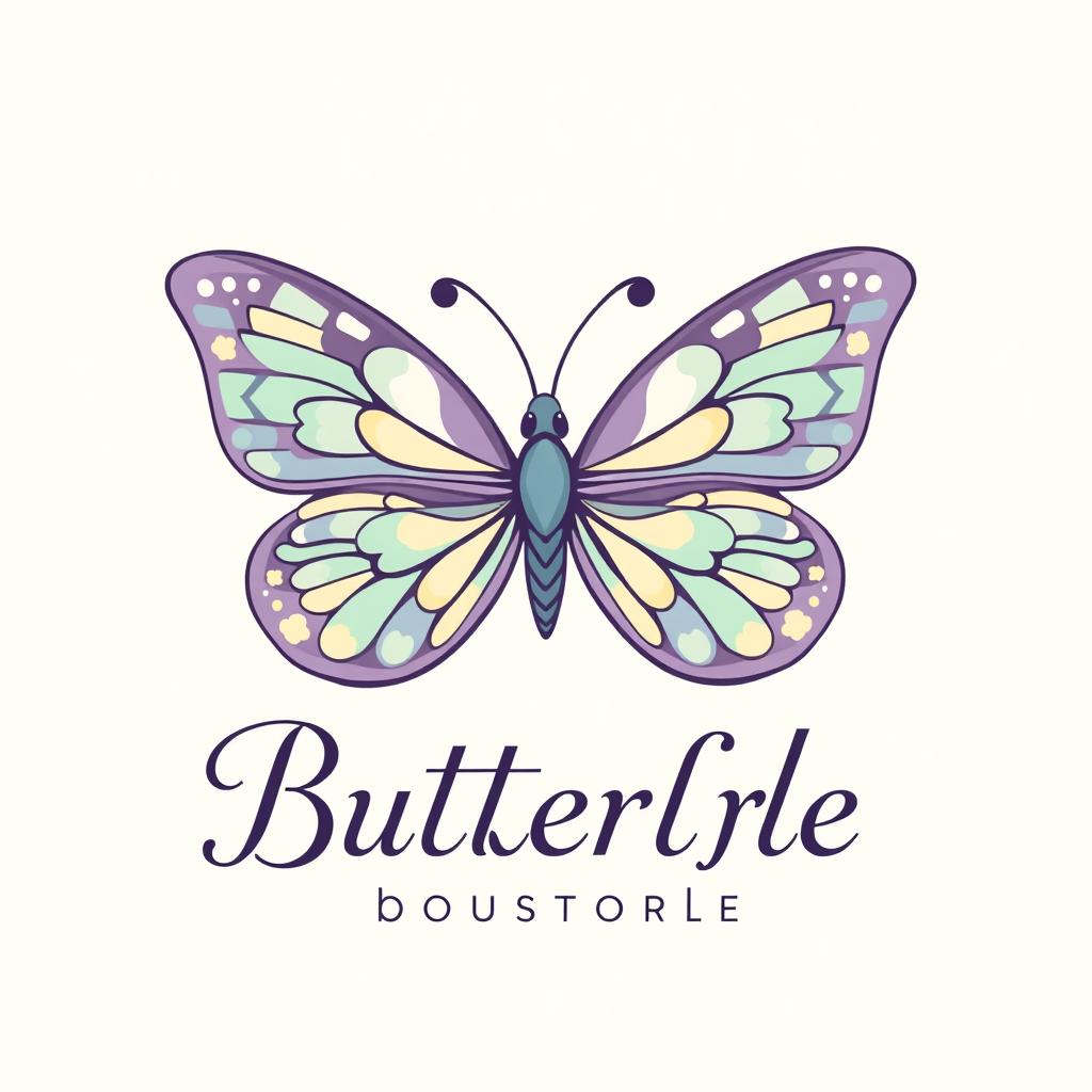 A beautifully designed logo for a bookstore, inspired by the delicate and colorful patterns of butterflies