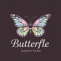 A beautifully designed logo for a bookstore, inspired by the delicate and colorful patterns of butterflies