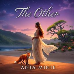A captivating book cover for 'The Other' by Anja Mienie, featuring a serene and enchanting scene set on the mystical Island of Thrylos