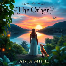 A stunning and mysterious book cover featuring a tranquil and mystical landscape of the Island of Thrylos