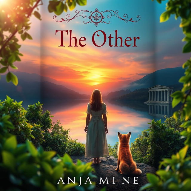 A stunning and mysterious book cover featuring a tranquil and mystical landscape of the Island of Thrylos