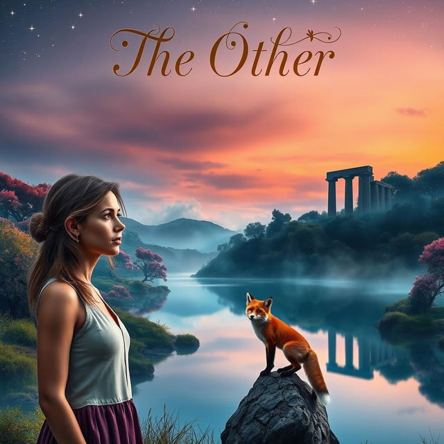 A captivating and mysterious book cover for 'The Other' featuring the enchanting Island of Thrylos