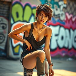 A strikingly handsome and sexy tomboy, exuding confidence and charm
