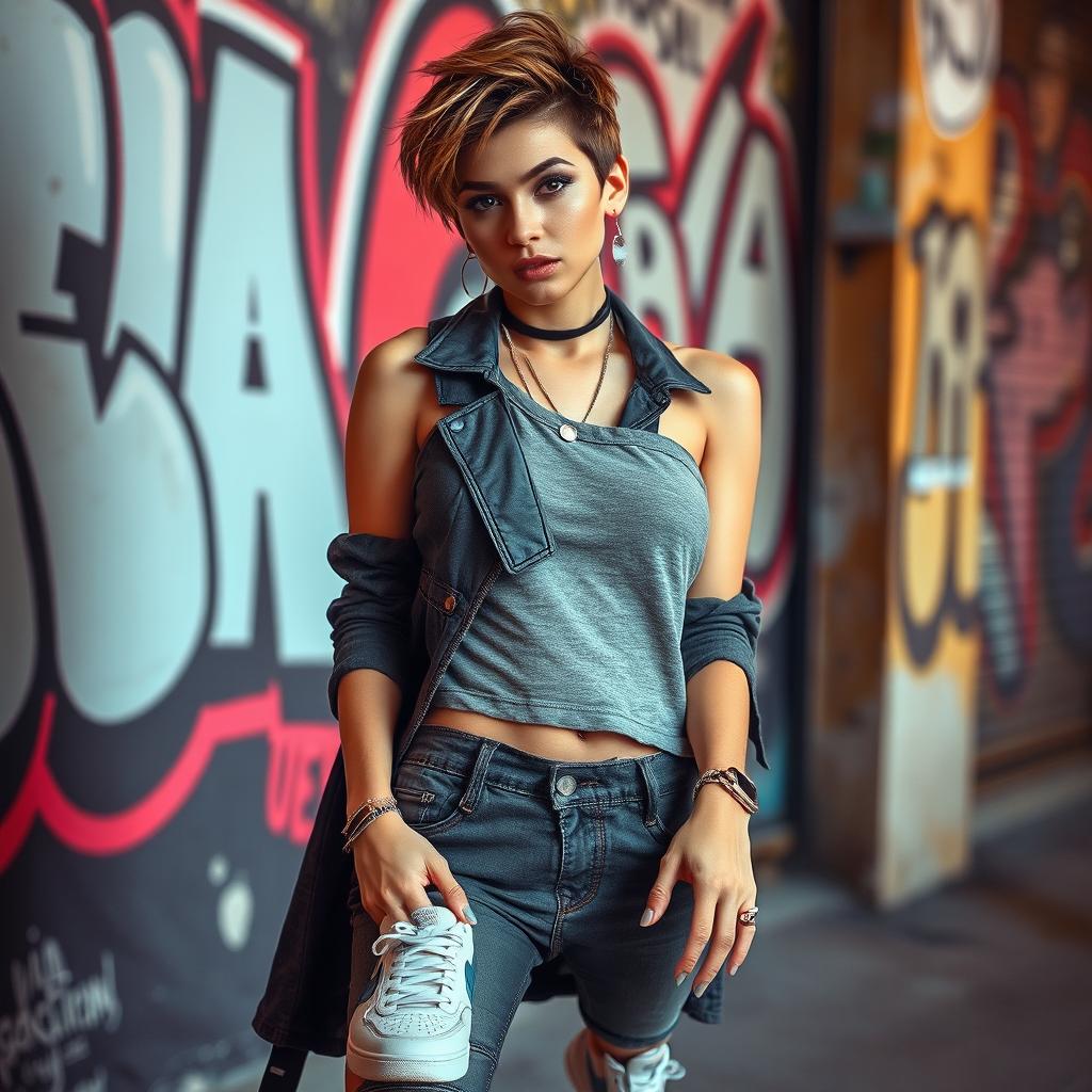A strikingly handsome and sexy tomboy, exuding confidence and charm