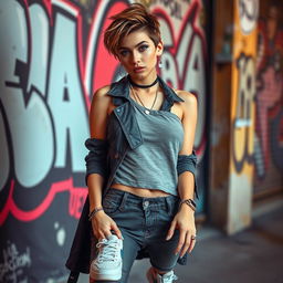 A strikingly handsome and sexy tomboy, exuding confidence and charm