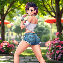 A cute and sexy tomboy character with a confident and playful attitude, wearing short socks that emphasize her attractive legs
