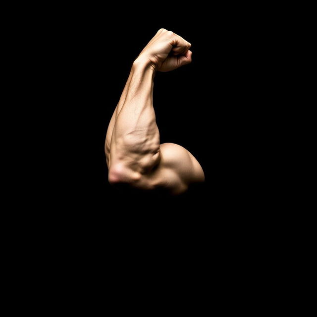 A striking wallpaper featuring a strong muscular arm in the center, set against a solid black background