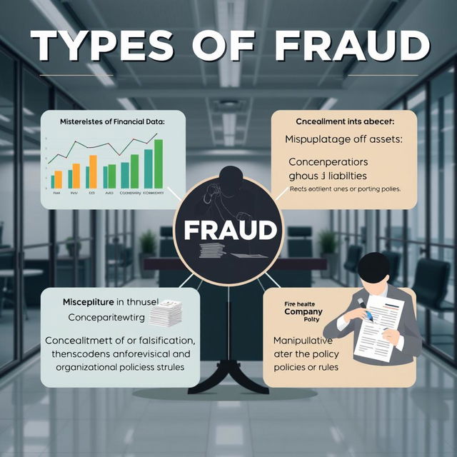 A detailed infographic illustrating the different types of fraud in a corporate setting