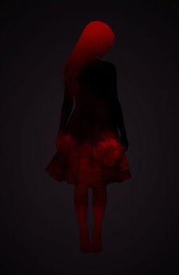 A silhouette of a red girl, her inner form reveals a dark world representing the state of her soul
