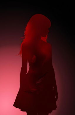 A silhouette of a red girl, her inner form reveals a dark world representing the state of her soul