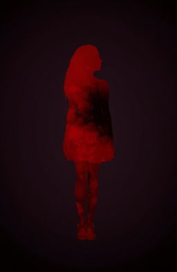 A silhouette of a red girl, her inner form reveals a dark world representing the state of her soul