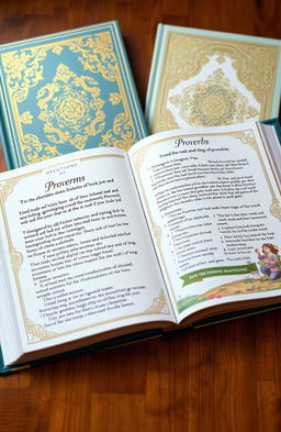 A beautifully designed devotional book inspired by the Book of Proverbs, featuring ornate covers with intricate patterns and gold leaf accents