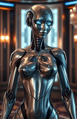 A proud and sexy AI inspired by the Mass Effect universe, presented with an alluring and confident posture