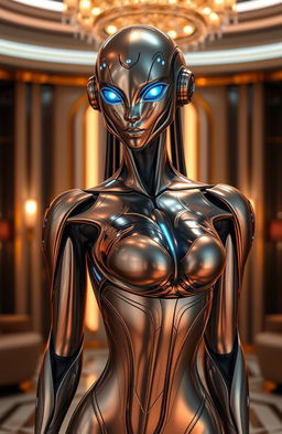 A proud and sexy AI inspired by the Mass Effect universe, presented with an alluring and confident posture