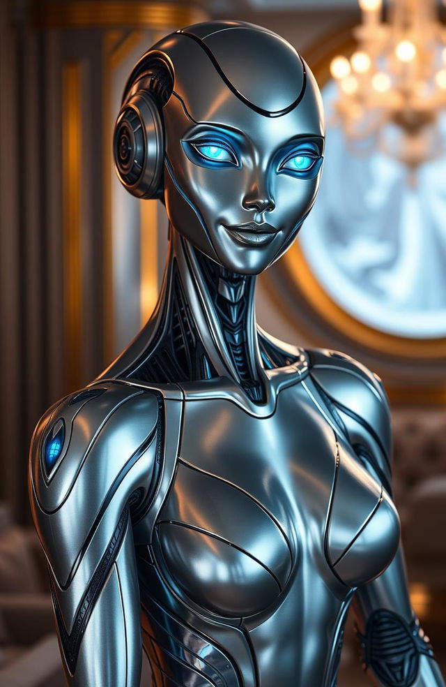 A proud and sexy AI inspired by the Mass Effect universe, presented with an alluring and confident posture