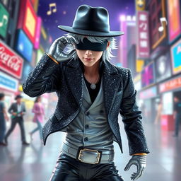 A unique character design that combines the essence of Michael Jackson and Gojo Satoru