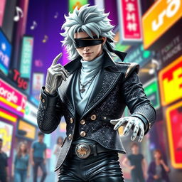 A unique character design that combines the essence of Michael Jackson and Gojo Satoru
