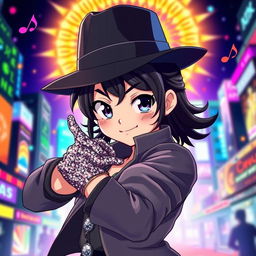 An anime-style portrayal of a character that is a mix between Michael Jackson and an original anime character