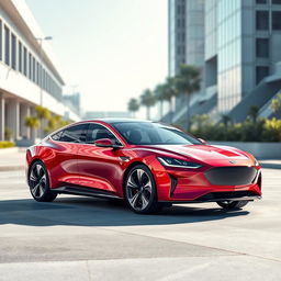 A sleek electric sedan, named Falcon, prominently displayed in a dynamic, modern setting