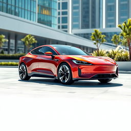 A sleek electric sedan, named Falcon, prominently displayed in a dynamic, modern setting