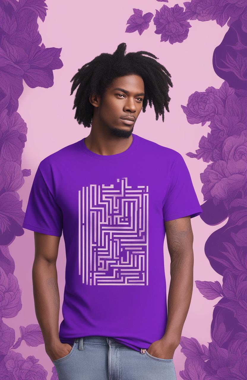 This is a high-quality digital art of a purple graphic tee with a detailed maze design